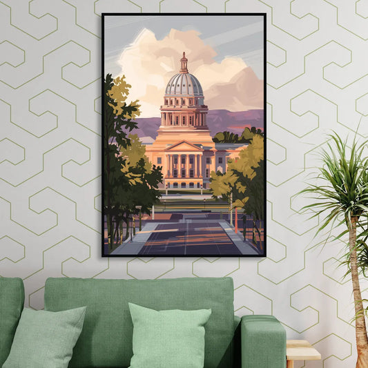 Boise Capitol Building View Living Room - Black Canvas Wall Art