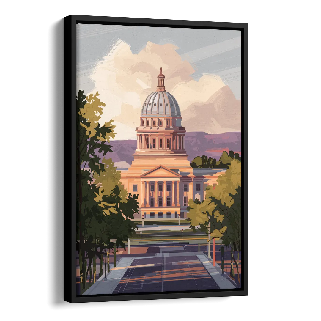 Boise Capitol Building View Side - Black Canvas Wall Art