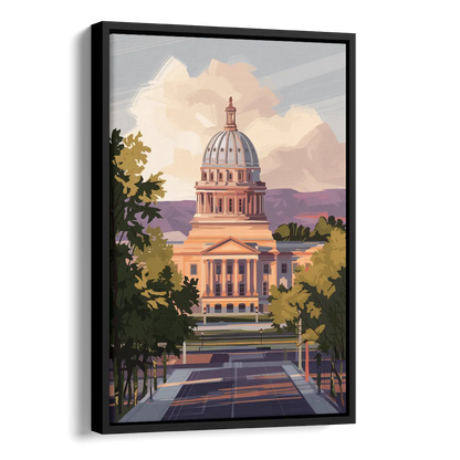 Boise Capitol Building View Side - Black Canvas Wall Art