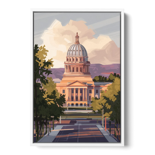 Boise Capitol Building View - White Framed Canvas Wall Art - Front