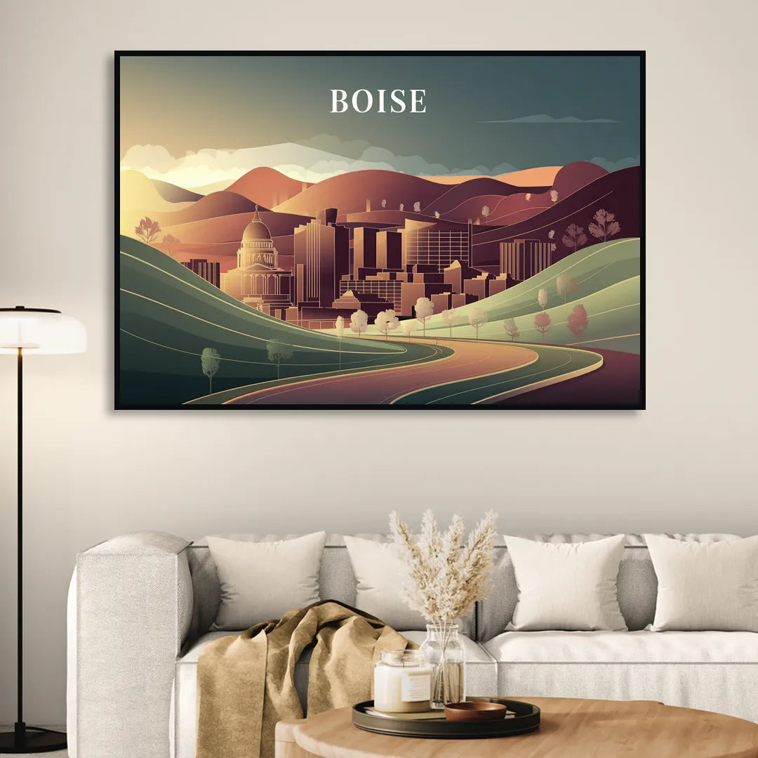 Boise Foothills Landscape Living Room - Black Canvas Wall Art