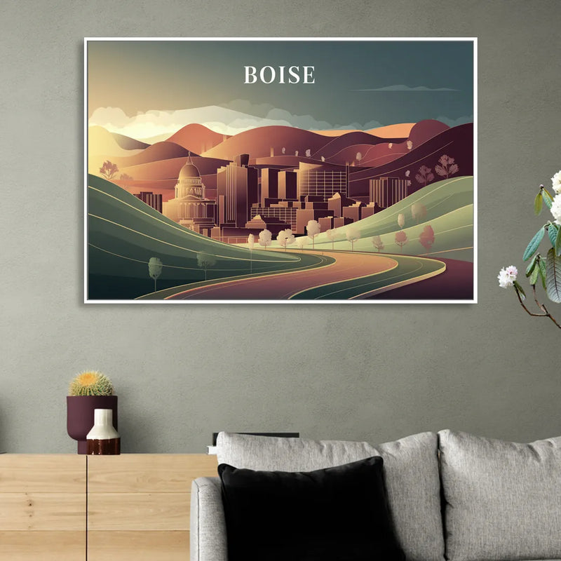 Boise Foothills Landscape Sitting Room - White Canvas Wall Art