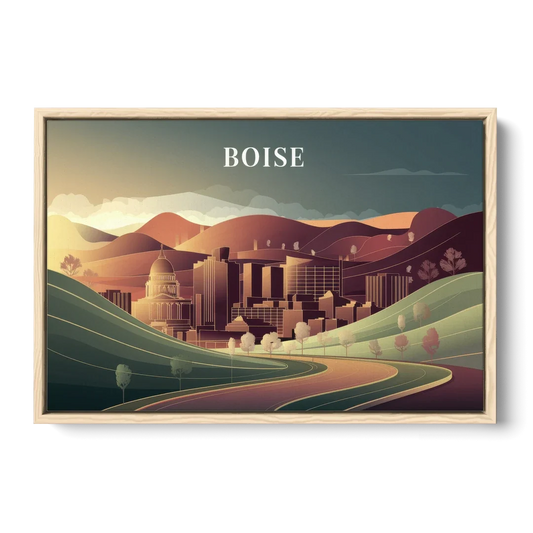 Boise Foothills Landscape - Oak Framed Canvas Wall Art - Front
