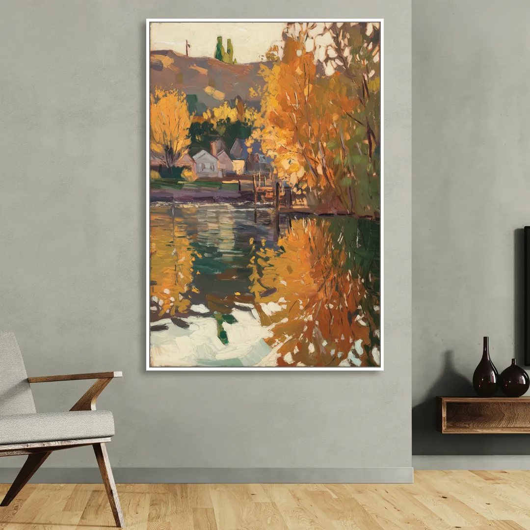 Boise Riverfront Scene Sitting Room - White Canvas Wall Art
