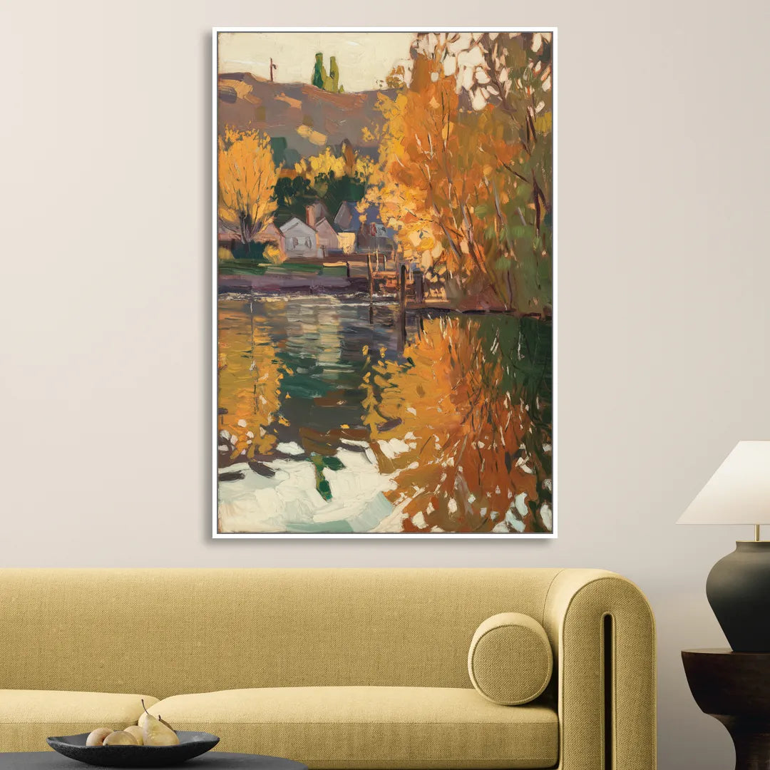 Boise Riverfront Scene Living Room - White Canvas Wall Art