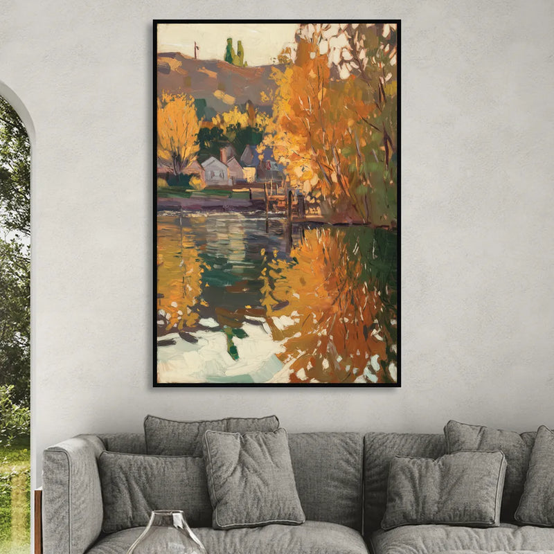 Boise Riverfront Scene Living Room - Black Canvas Wall Art