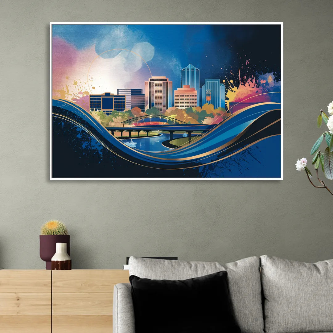 Boise State Skyline Living Room - White Canvas Wall Art