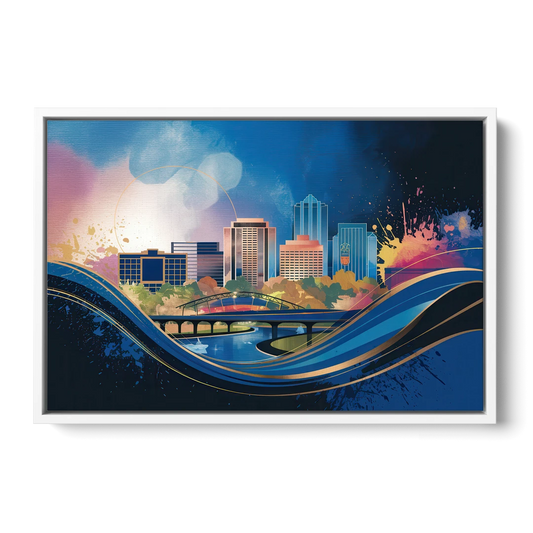 Boise State Skyline - White Framed Canvas Wall Art - Front