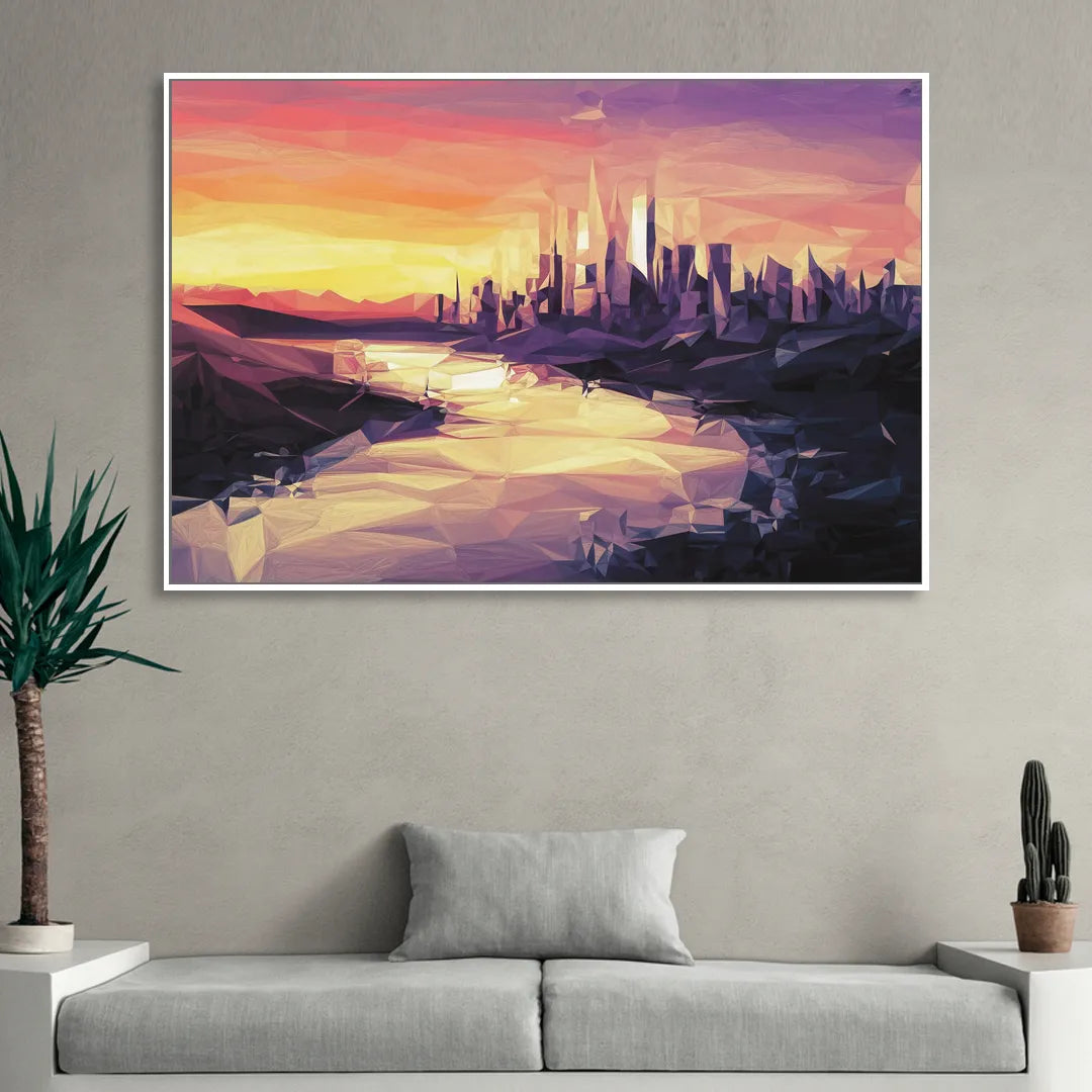 Boise Sunset Serenity Sitting Room - White Canvas Wall Art