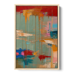 Bold Abstract Cardinal Drip Curtain - Oak Framed Canvas Wall Art - Front
