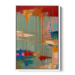 Bold Abstract Cardinal Drip Curtain - White Framed Canvas Wall Art - Front
