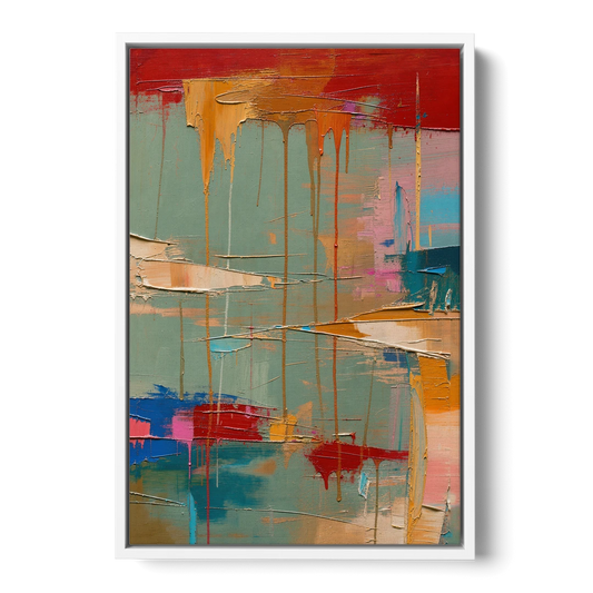 Bold Abstract Cardinal Drip Curtain - White Framed Canvas Wall Art - Front