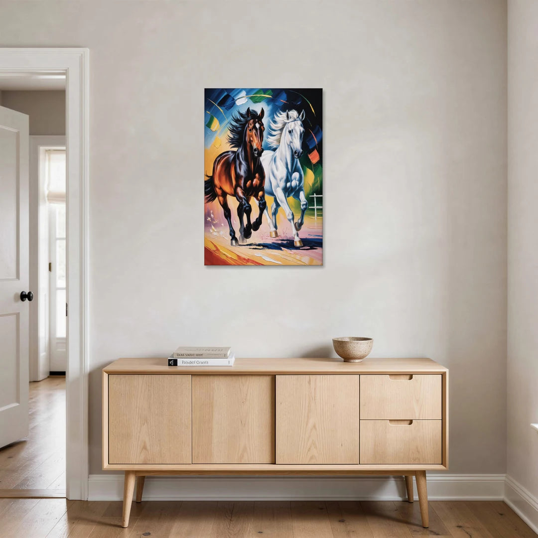 Bold Black and White Horse Duo - Canvas Wall Art - Coffee Table - 24x36
