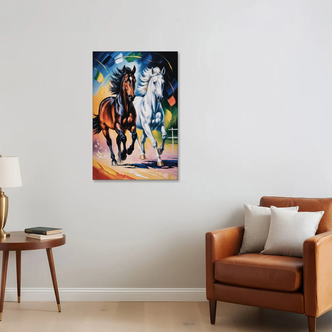 Bold Black and White Horse Duo - Canvas Wall Art - Sofa - 24x36