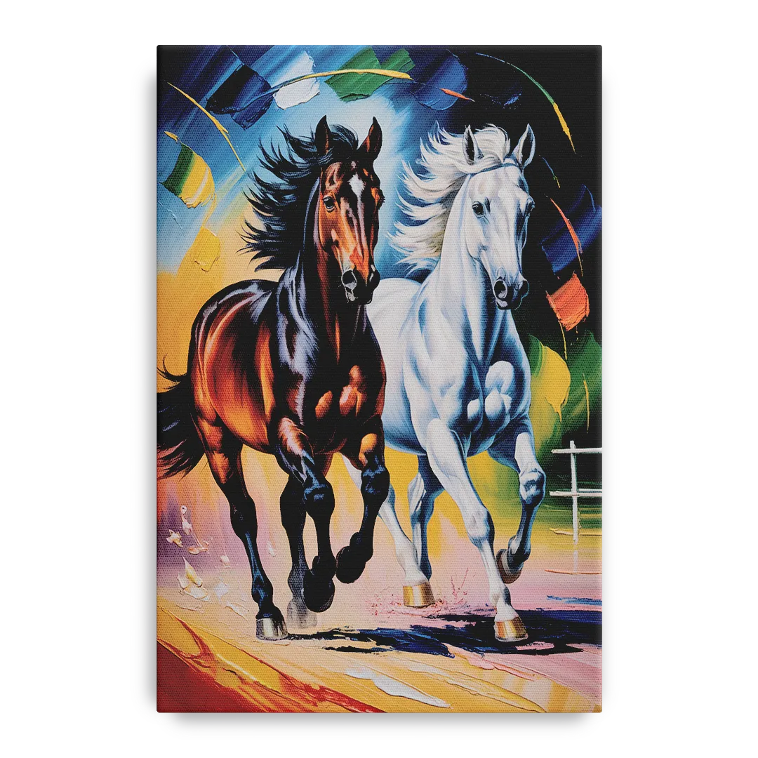 Bold Black and White Horse Duo - Canvas Wall Art
