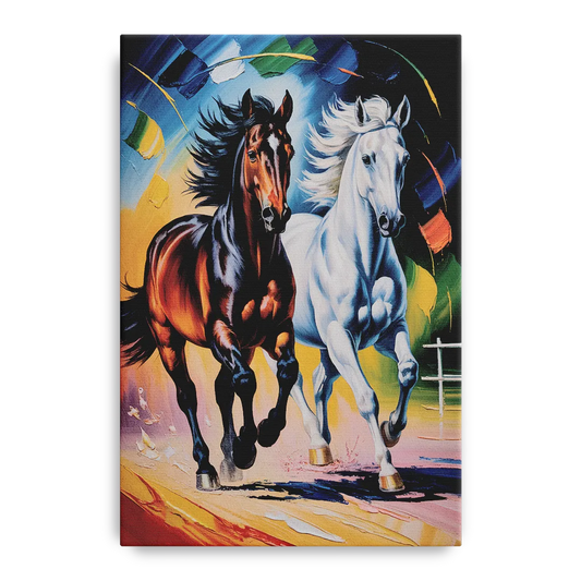 Bold Black and White Horse Duo - Canvas Wall Art