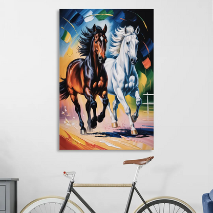 Bold Black and White Horse Duo Living Room - Canvas Wall Art