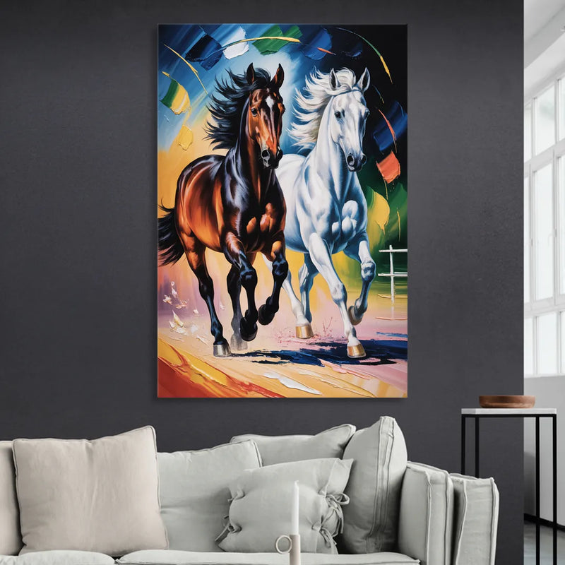 Bold Black and White Horse Duo Sitting Room - Canvas Wall Art