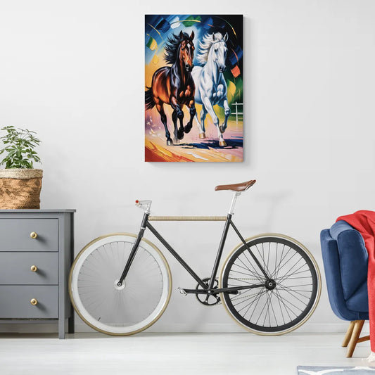 Bold Black and White Horse Duo - Canvas Wall Art Living Room