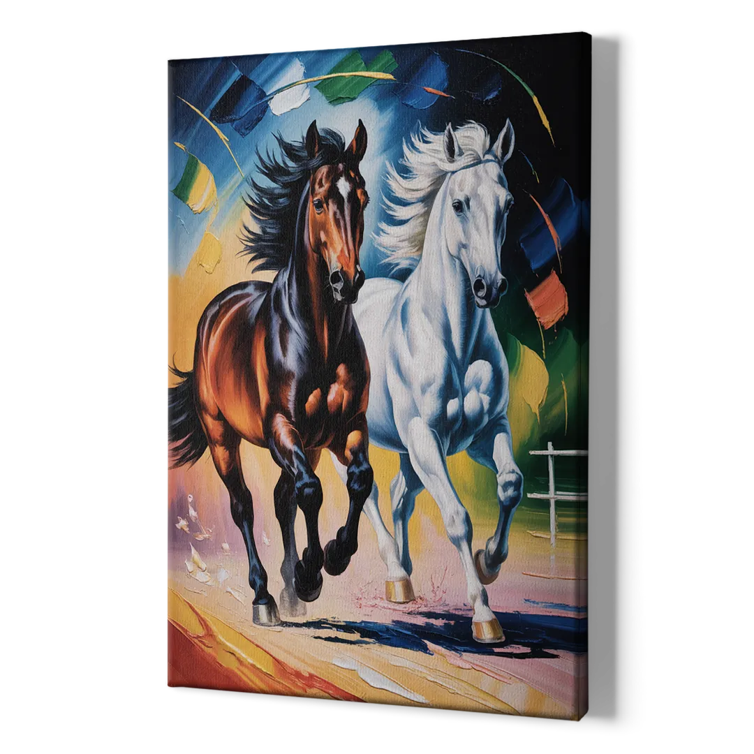 Bold Black and White Horse Duo - Canvas Print Art Sides