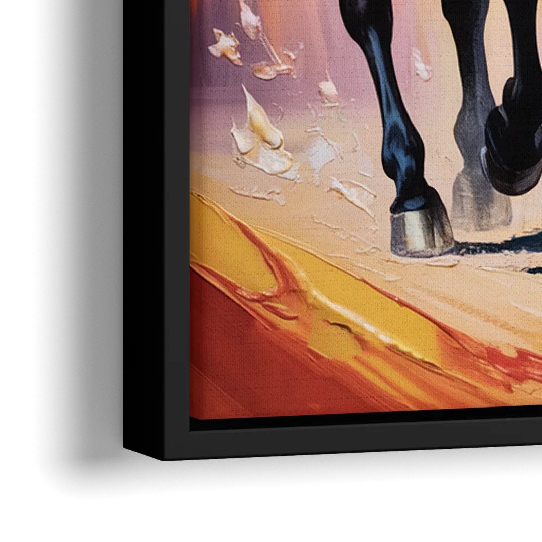 Bold Black and White Horse Duo - Close-Up Black Frame Canvas