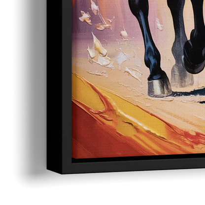 Bold Black and White Horse Duo - Close-Up Black Frame Canvas