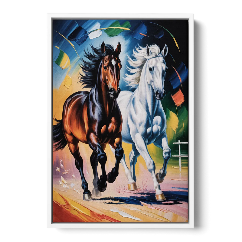 Bold Black and White Horse Duo Front - White Canvas Wall Art