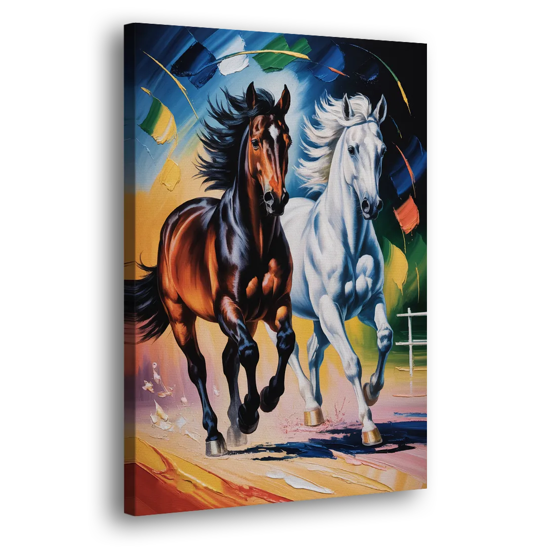 Bold Black and White Horse Duo Side - Canvas Wall Art