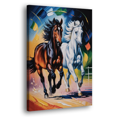 Bold Black and White Horse Duo Side - Canvas Wall Art