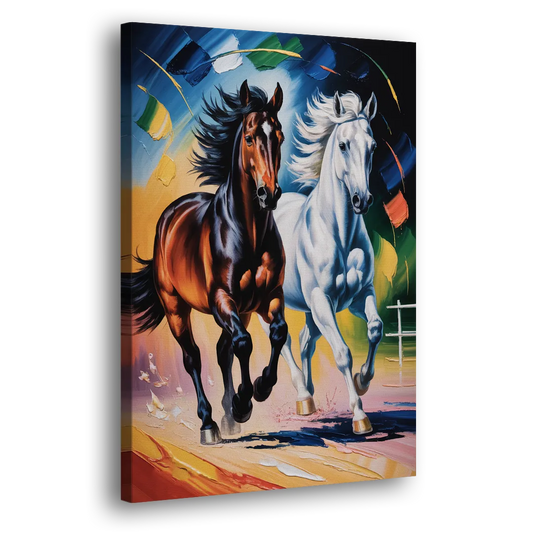 Bold Black and White Horse Duo Side - Canvas Wall Art