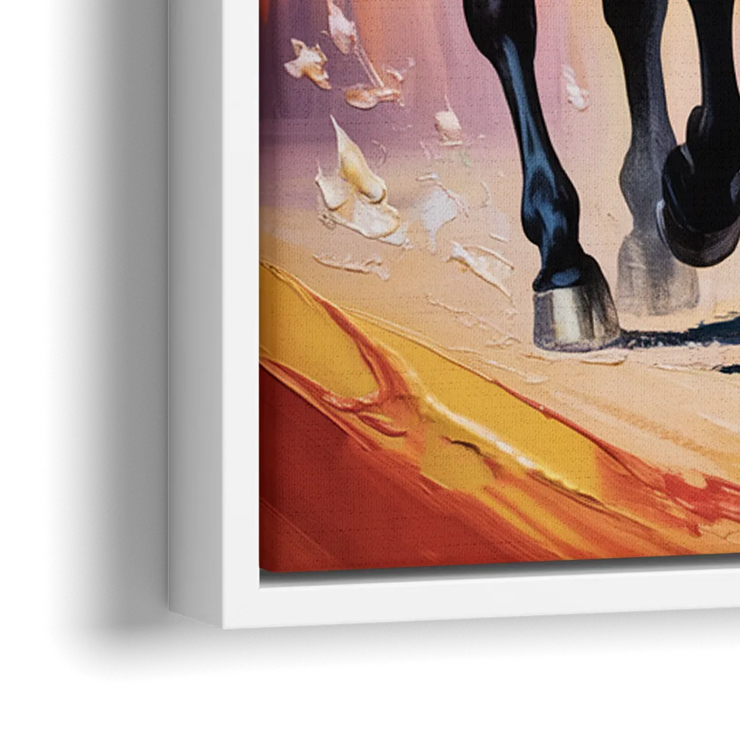 Bold Black and White Horse Duo - Close-Up White Frame Canvas