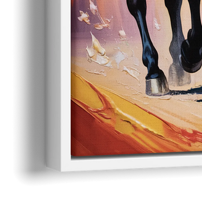 Bold Black and White Horse Duo - Close-Up White Frame Canvas