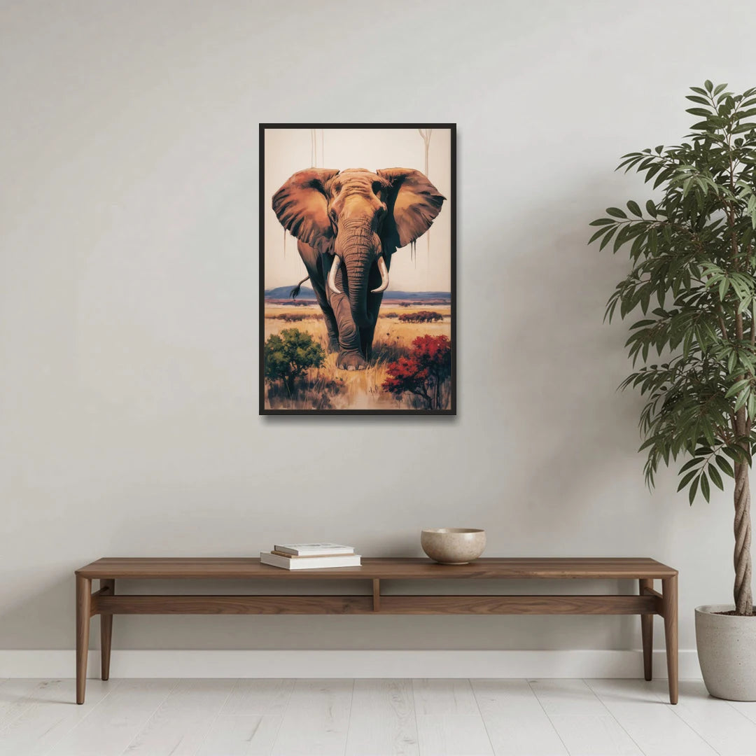 Bold Elephant Majesty - Black Framed Canvas Wall Art - Coffee Table - 24x36