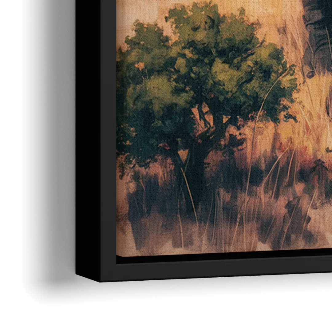 Bold Elephant Majesty - Close-Up Black Frame Canvas