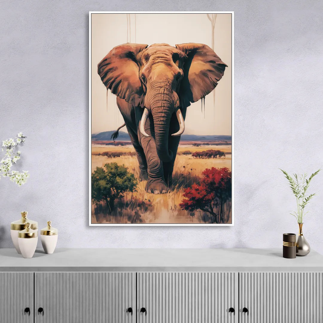 Bold Elephant Majesty Living Room - White Canvas Wall Art
