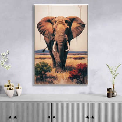 Bold Elephant Majesty Living Room - White Canvas Wall Art