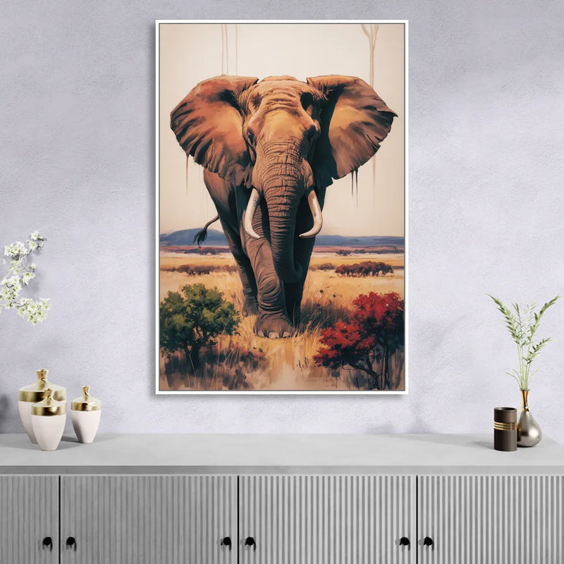 Bold Elephant Majesty Living Room - White Canvas Wall Art