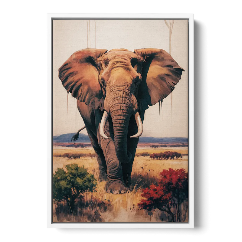 Bold Elephant Majesty Front - White Canvas Wall Art