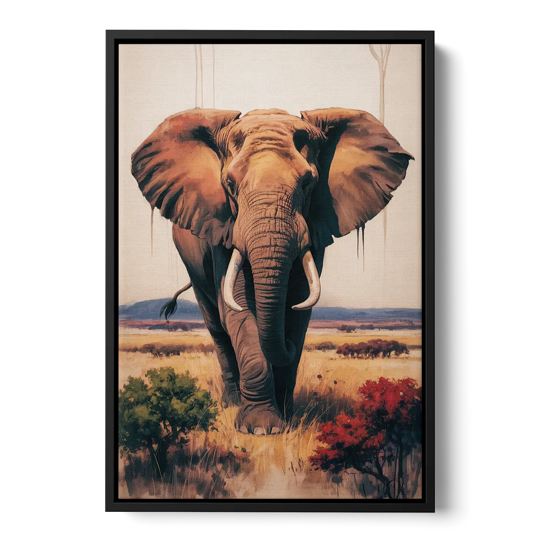 Bold Elephant Majesty Front - Black Canvas Wall Art