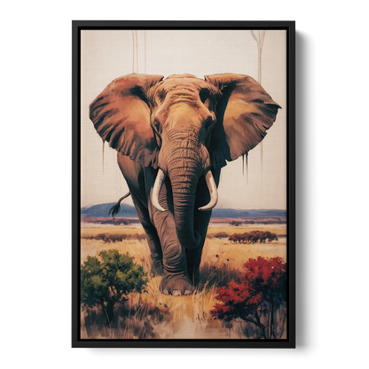 Bold Elephant Majesty Front - Black Canvas Wall Art