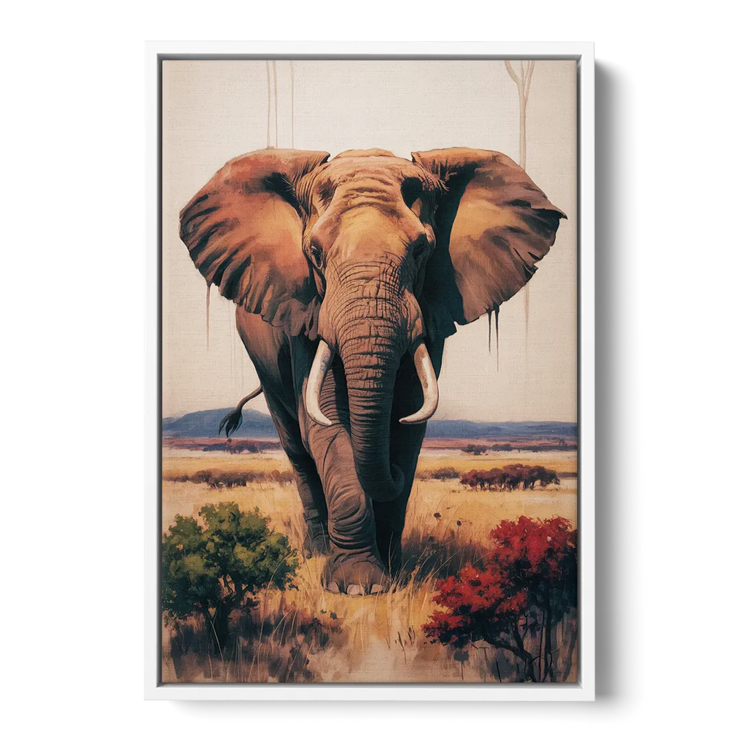 Bold Elephant Majesty - White Frame Canvas