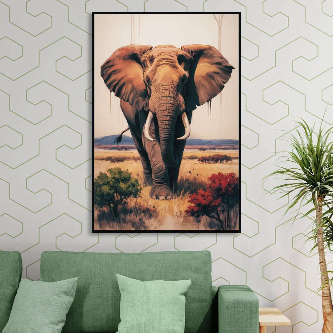 Bold Elephant Majesty Sitting Room - Black Canvas Wall Art