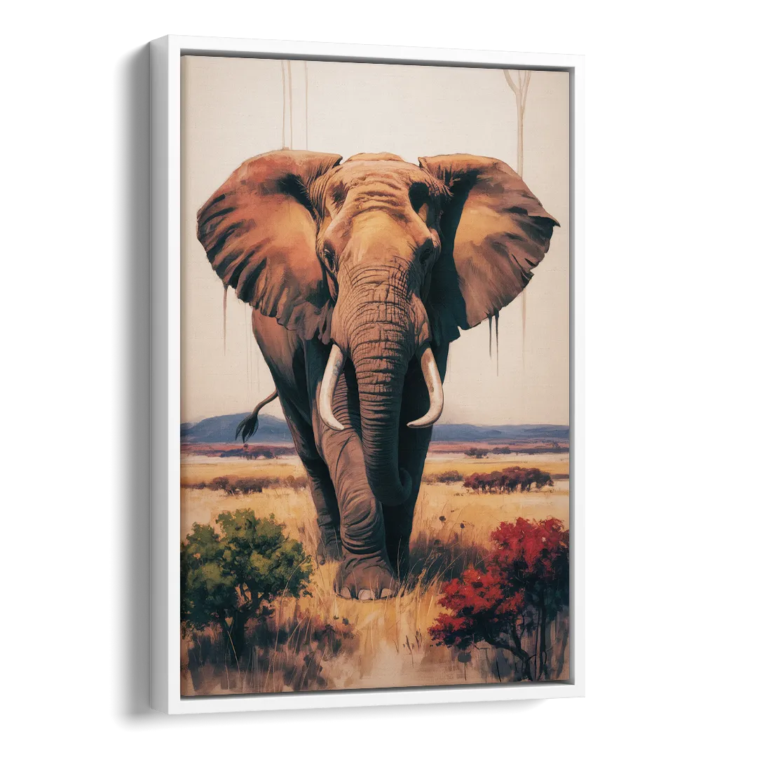 Bold Elephant Majesty Side - White Canvas Wall Art