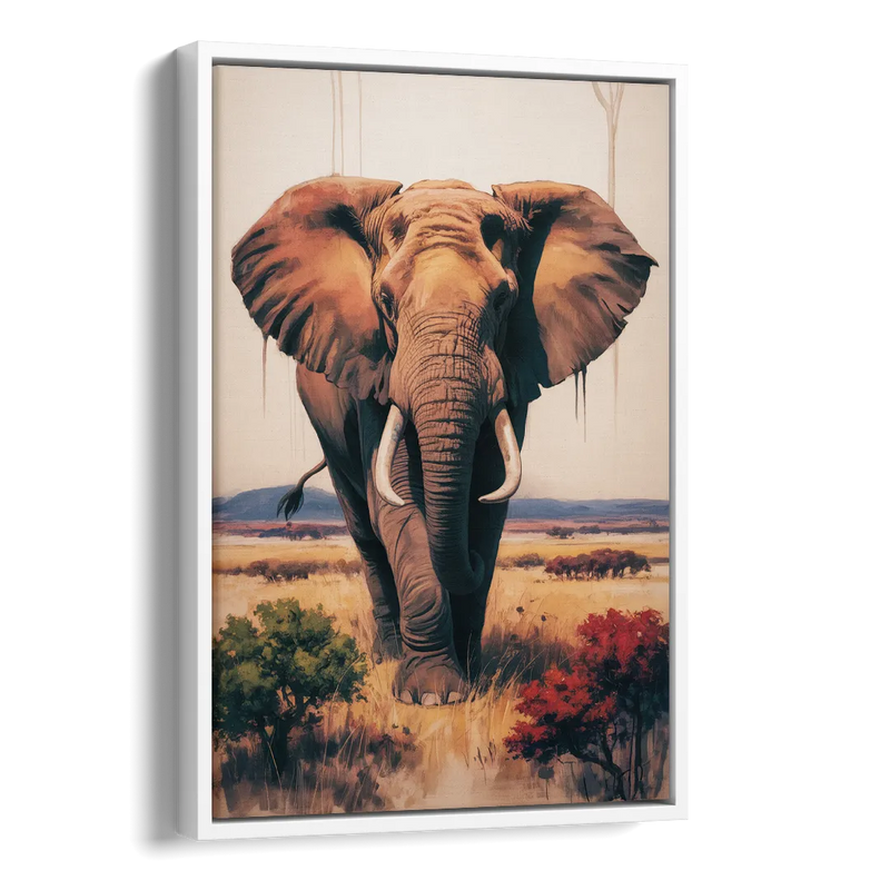 Bold Elephant Majesty Side - White Canvas Wall Art