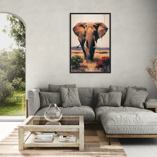Bold Elephant Majesty - Living Room Black Frame Canvas