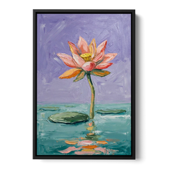 Bold Floral Wall Art Lotus Over Teal Water - Black Framed Canvas Wall Art - Front