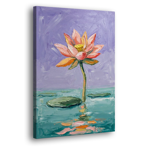 Bold Floral Wall Art Lotus Over Teal Water - Canvas Wall Art - Side