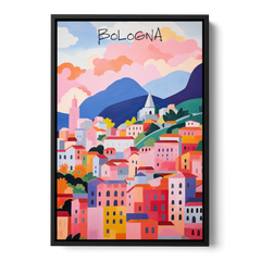 Bologna Art of Pink Rooftops - Black Framed Canvas Wall Art - Front