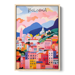 Bologna Art of Pink Rooftops - Oak Framed Canvas Wall Art - Front