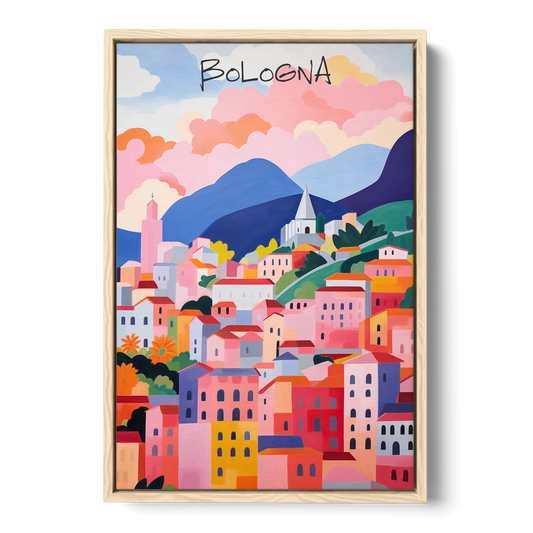 Bologna Art of Pink Rooftops - Oak Framed Canvas Wall Art - Front